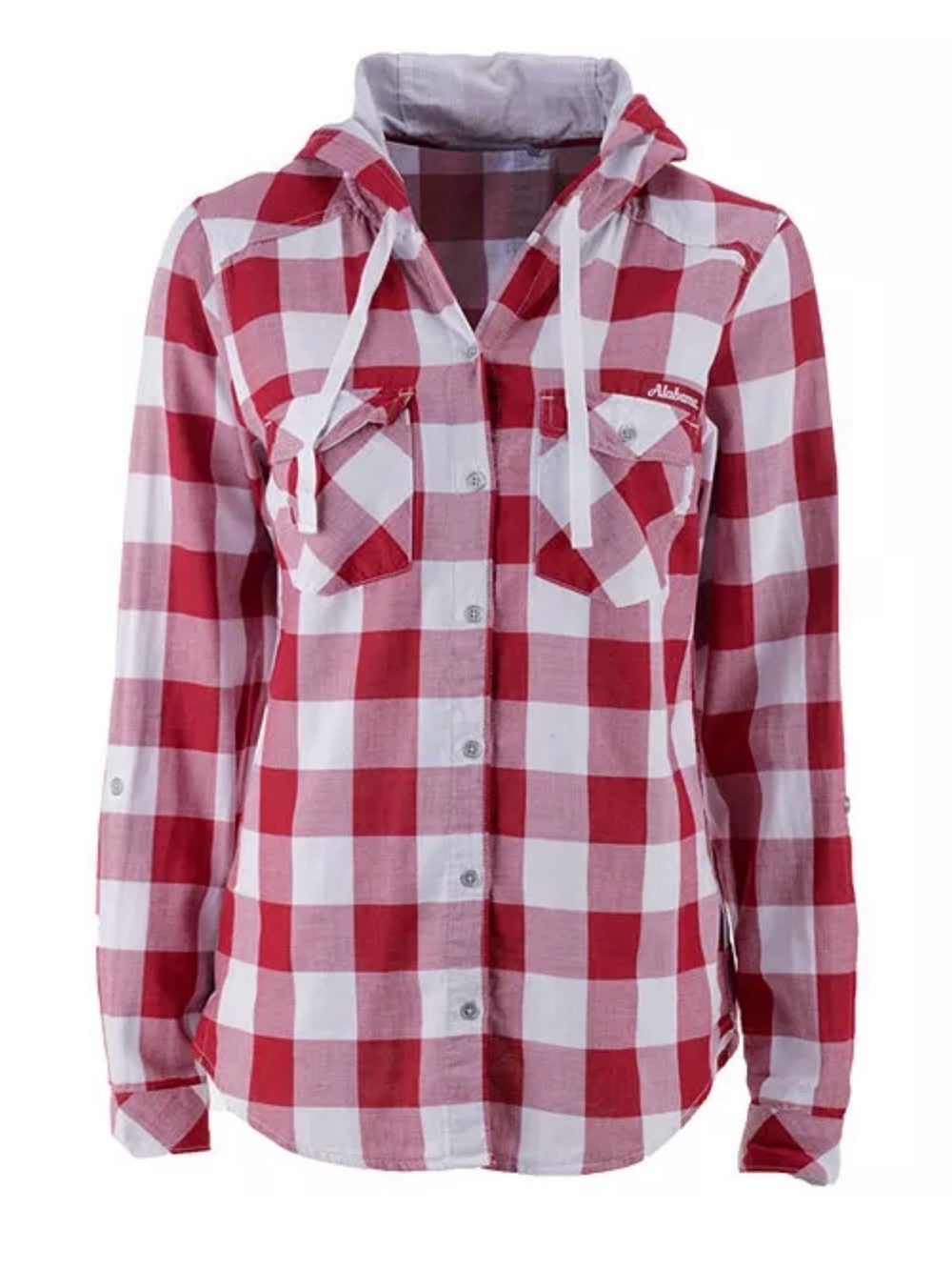 Columbia Red and White Plaid Hooded Button-Down Shirt